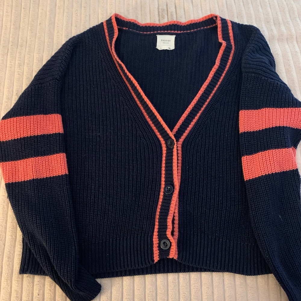 Harper Navy and Coral Button-Up Cardigan